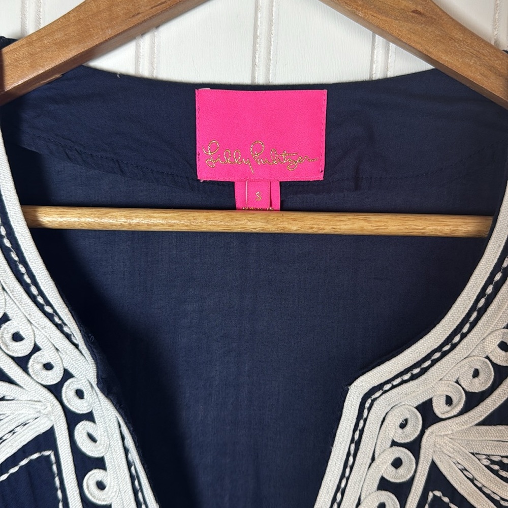 Lilly Pulitzer Navy Blue White Swim Bathing Suit Coverup Embroidered Dress Small - Picture 4 of 9